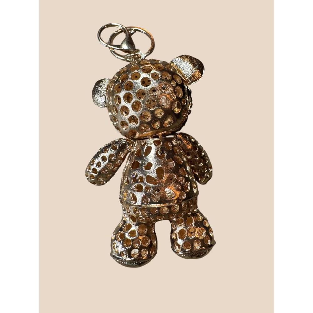 Rhinestone Teddy Bear Keychain with Orange Enamel Vest - Picture 2 of 2